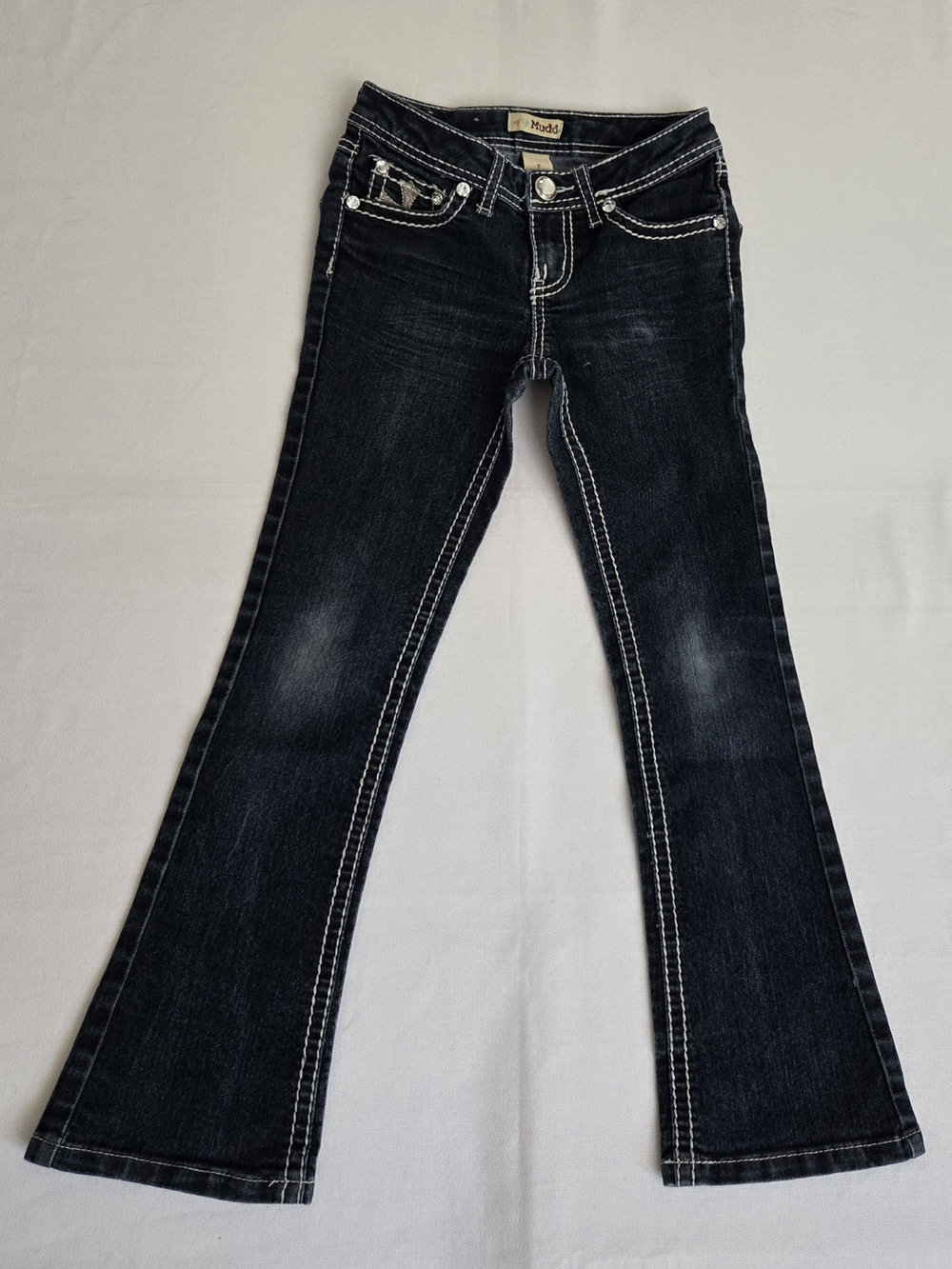 Mudd Girl's Dark Wash Jeans with Contrast Stitching,Embellished Pockets,Size 7